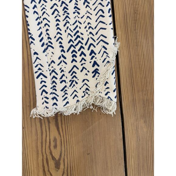 Lysse Pull On Ankle‎ Pants Elastic Waist Blue White Fringe XL Cotton - Picture 8 of 8